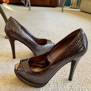 Michael Silver Sequin Open-Toe Heels